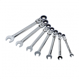 JUEGO URREA 7 LLAVES COMBINADAS PULIDO ESPEJO DE MATRACA FLEX METRICAS, 12 PUNTAS EN RACK (12MF7M)